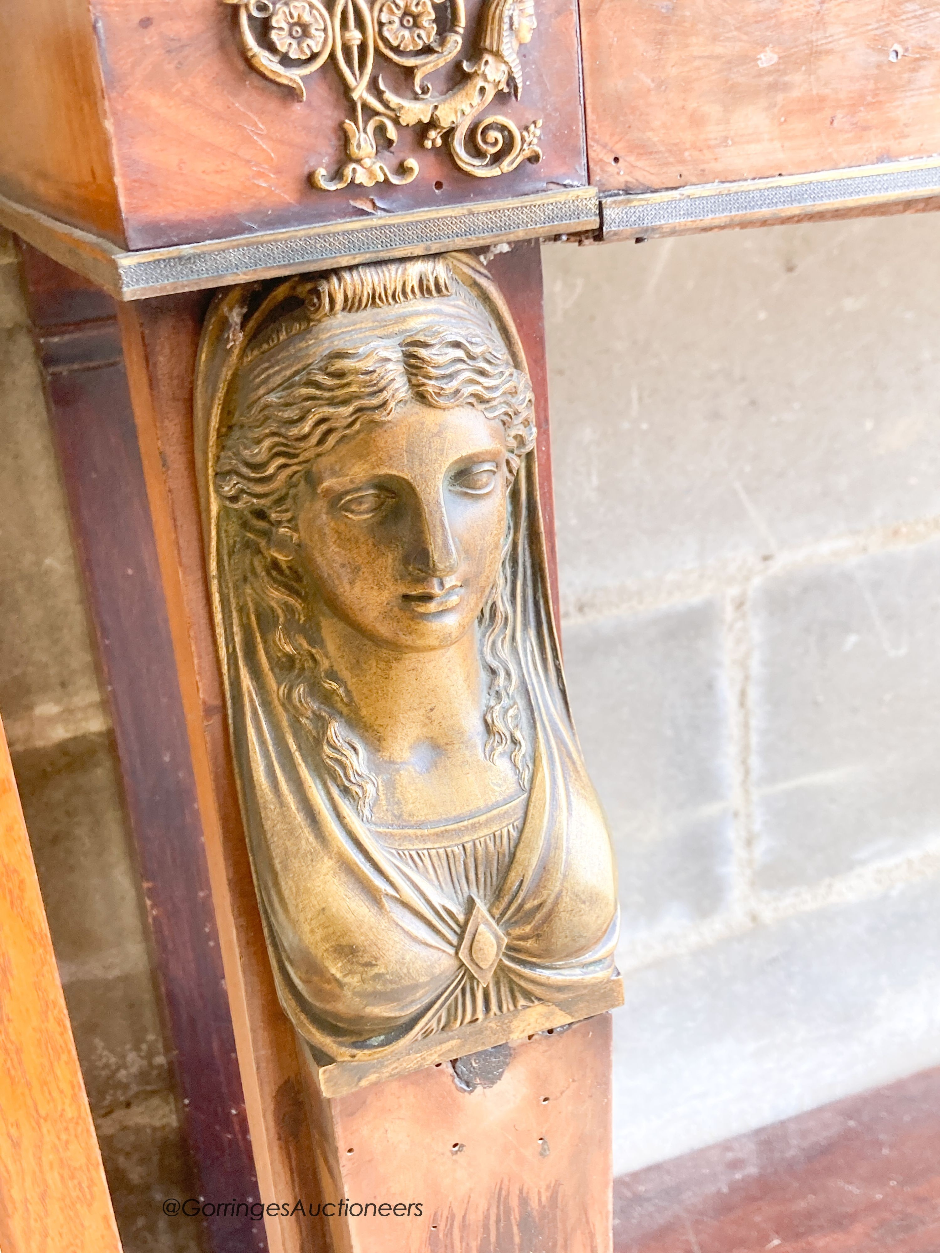 An Empire style marble top console table, width 132cm, depth 45cm, height 84cm